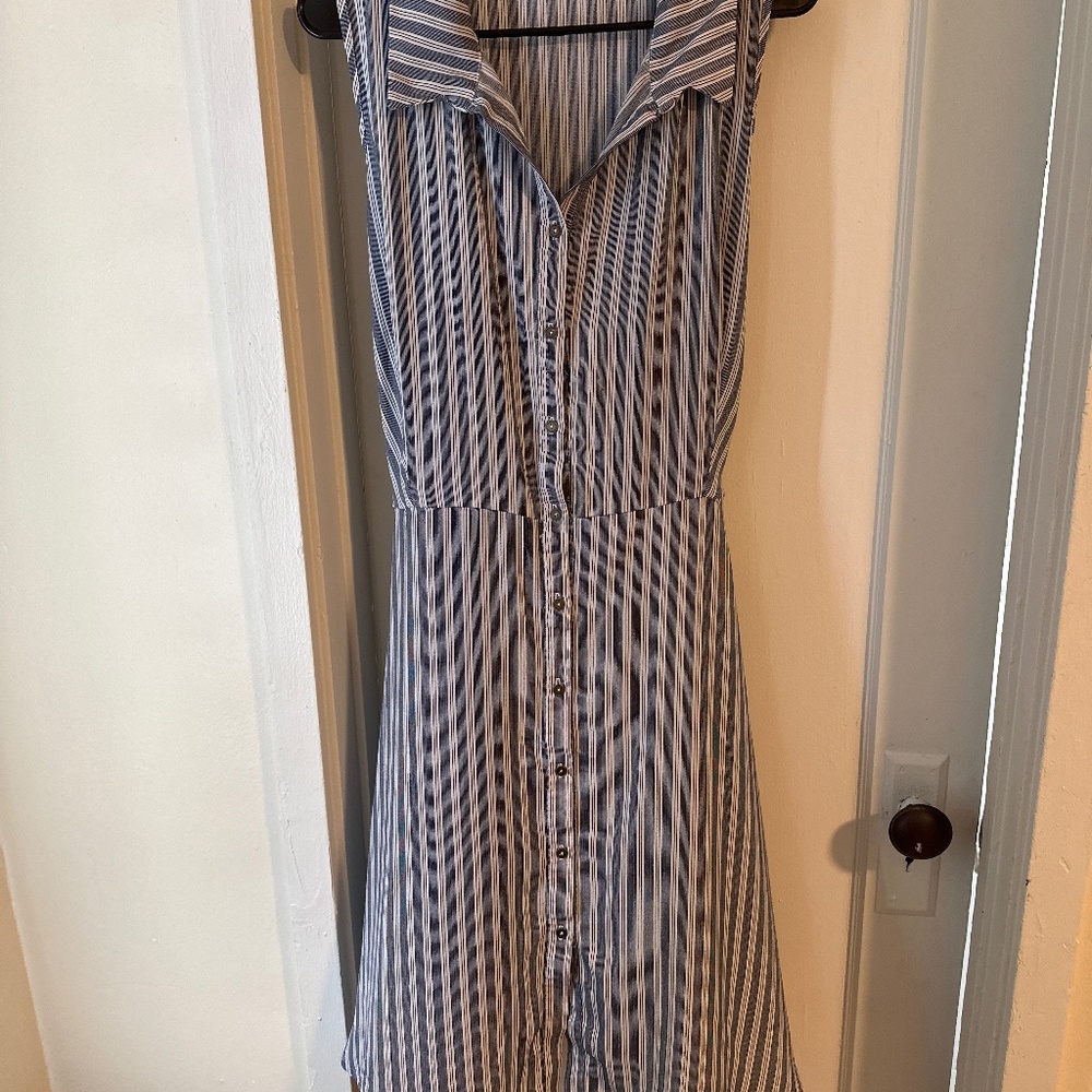 Classic Navy Striped Sleeveless Collar Dress